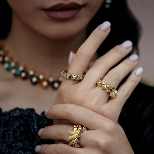 Heritage Yellow Gold Diamond Geometric Pyramid Ring