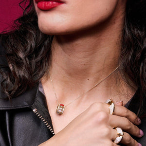 Rose Quartz and Red Coral Diamond Happiness Valentine Pendant Model