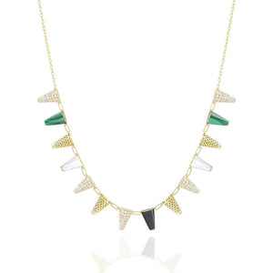 Mother of Pearl, Onyx and Malachite Diamond Happiness Necklace