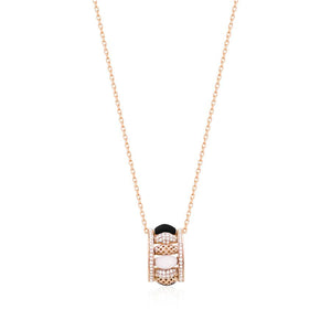 Mother of Pearl and Onyx Diamond Happiness Valentine Pendant