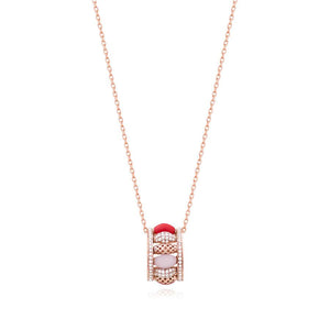 Rose Quartz and Red Coral Diamond Happiness Valentine Pendant
