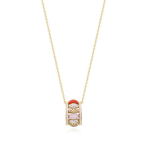 Rose Quartz and Red Coral  Diamond Happiness Valentine Pendant
