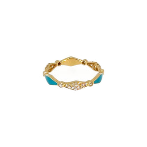 Happiness Yellow Gold Blue Enamel Stackable Ring