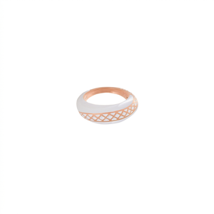Happiness Mother of Pearl Stone White Enamel Dome Ring