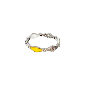 Happiness White Gold Yellow Enamel Stackable Ring